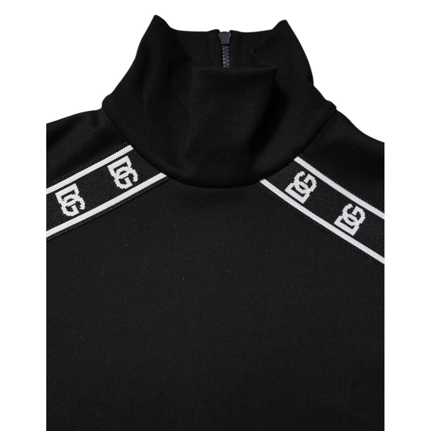 Dolce & Gabbana Black Cotton DG Print Turtleneck T-shirt