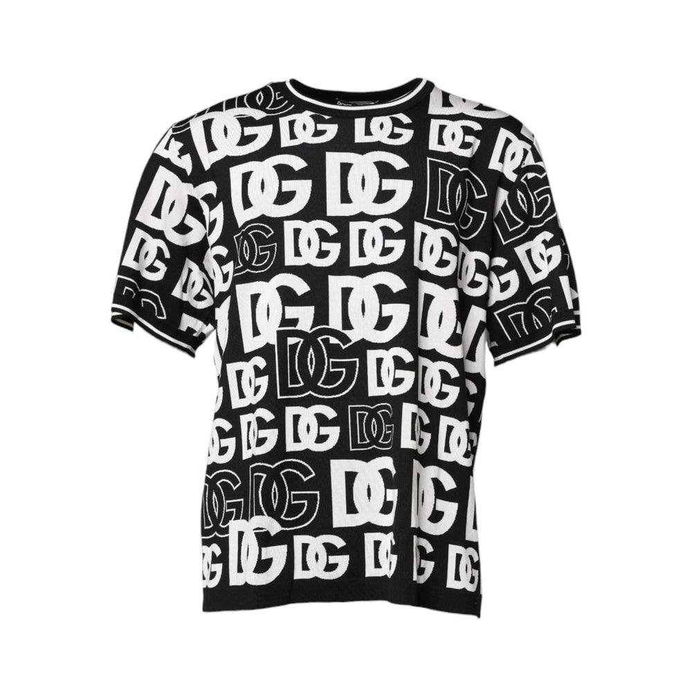Dolce & Gabbana Black White Silk Knit DG Print T-shirt TSH90349-48