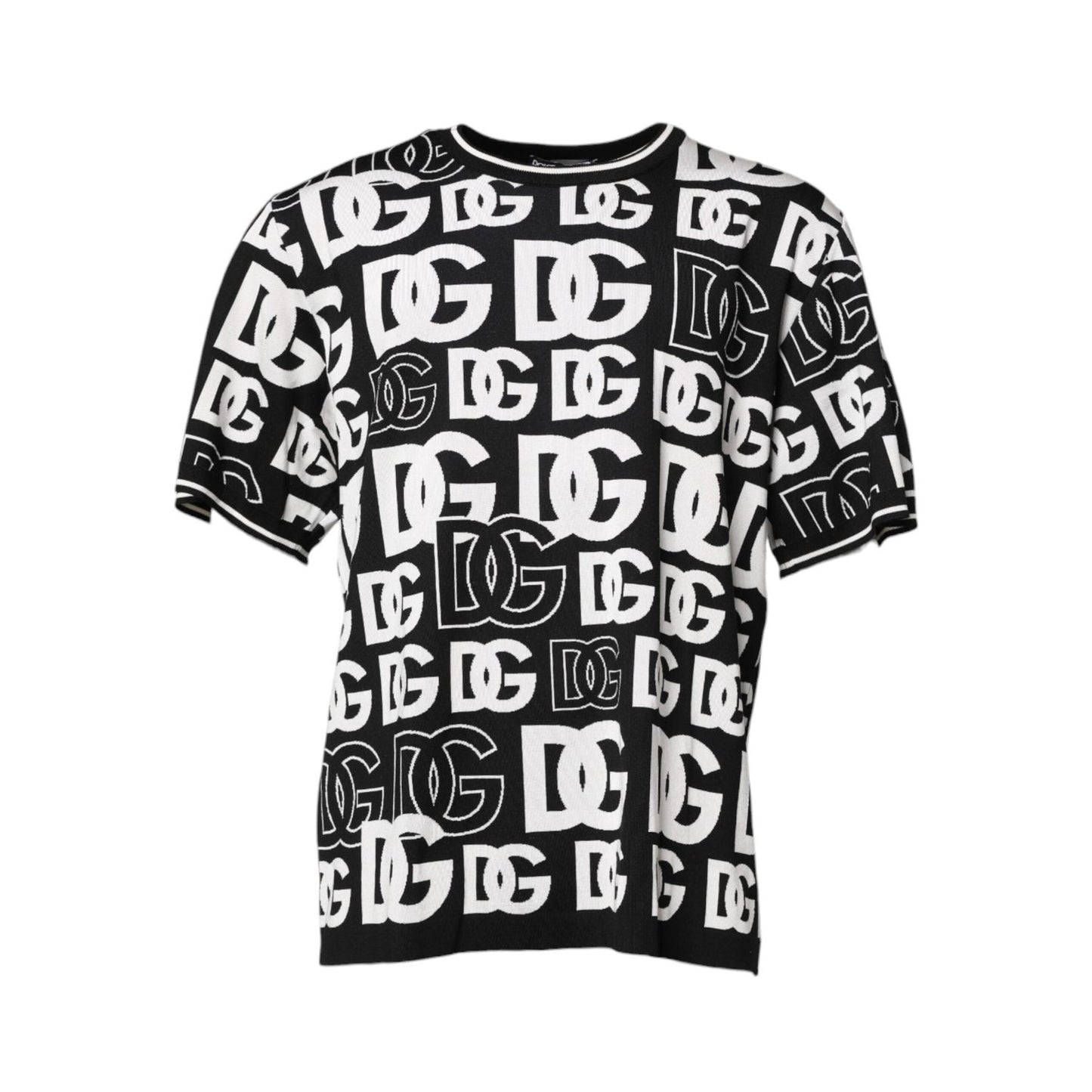 Dolce & Gabbana Black White Silk Knit DG Print T-shirt TSH90349-48