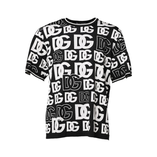 Dolce & Gabbana Black White Silk Knit DG Print T-shirt TSH90349-48