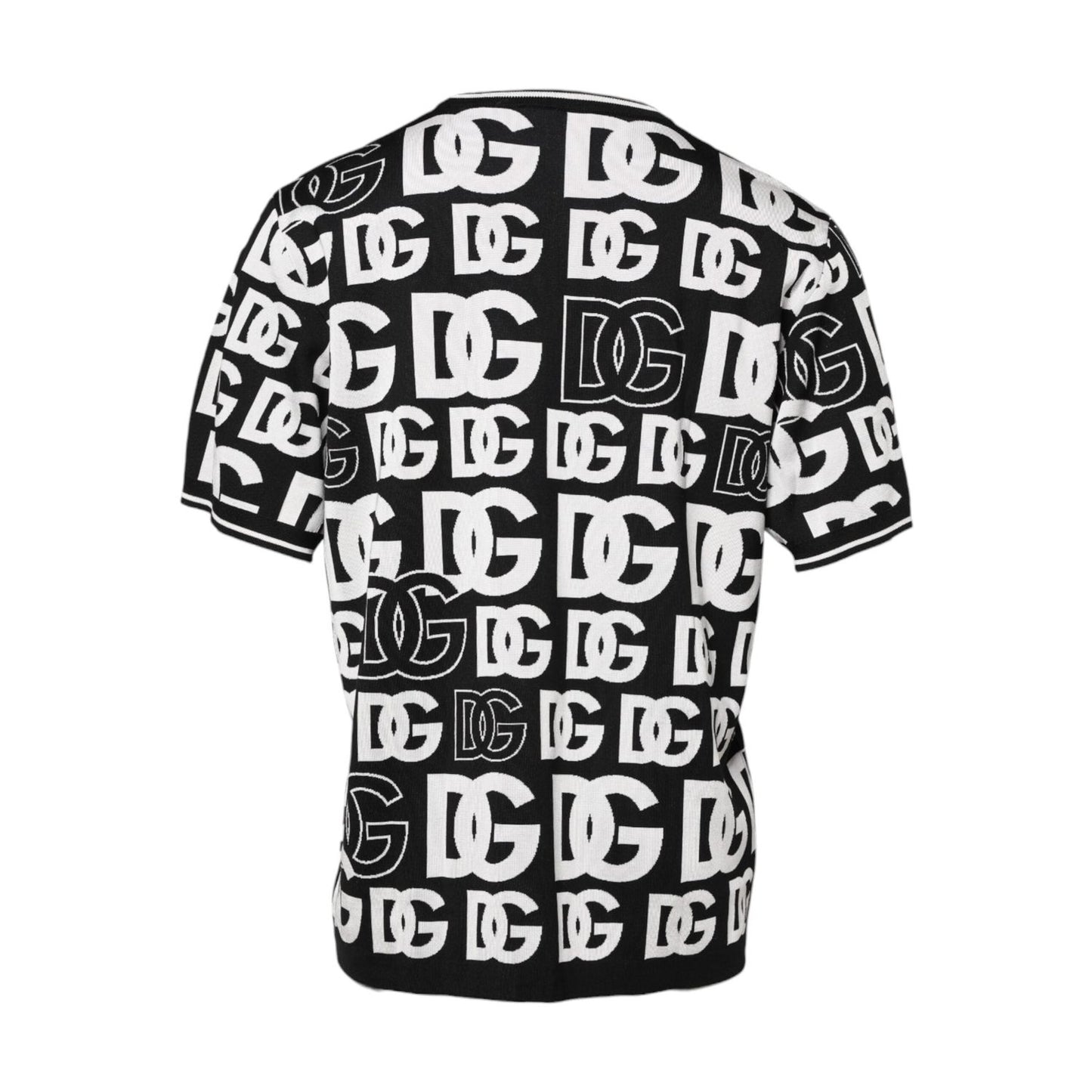 Dolce & Gabbana Black White Silk Knit DG Print T-shirt TSH90349-48