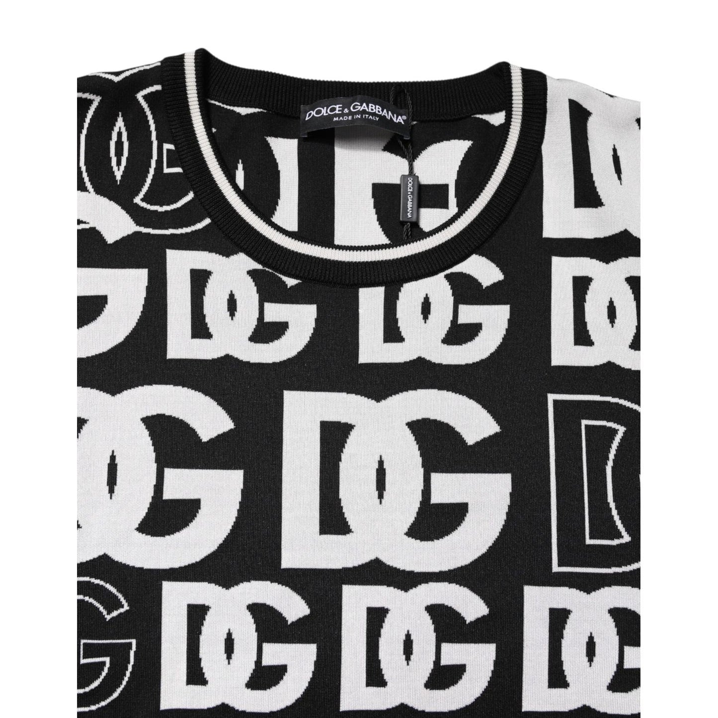 Dolce & Gabbana Black White Silk Knit DG Print T-shirt TSH90349-48