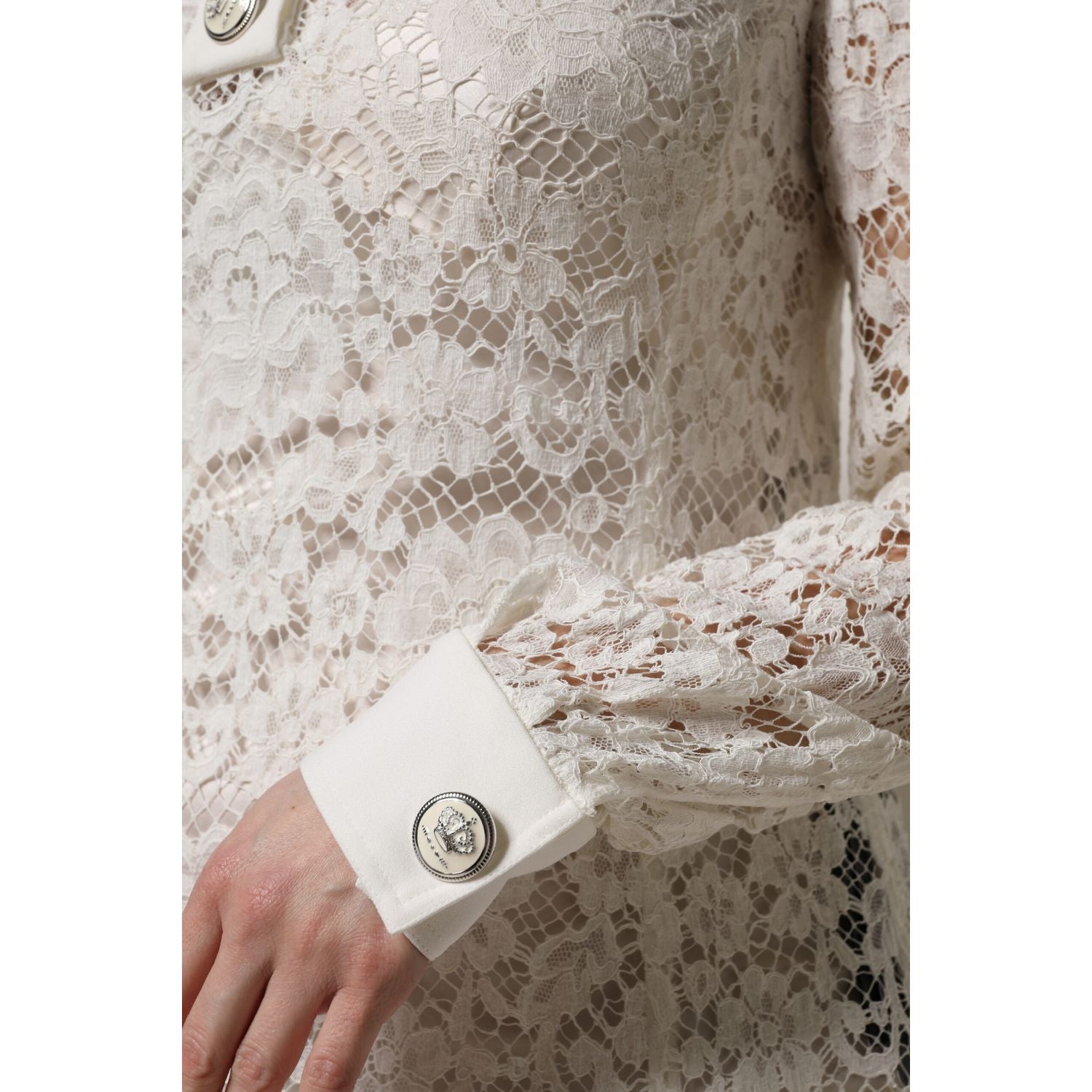 Dolce & Gabbana White Floral Lace Long Sleeves A-line Dress