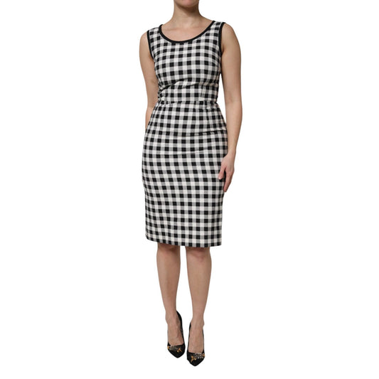 Dolce & Gabbana White Black Checkered Sleeveless Sheath Dress DR81500-40