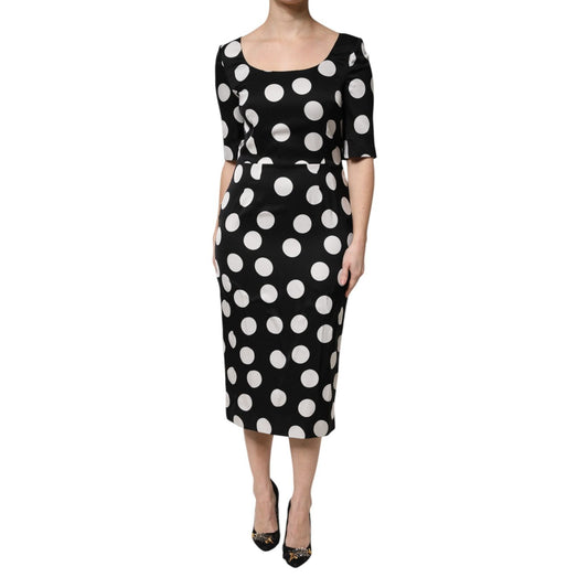 Dolce & Gabbana Black White Polka Dot Sheath Midi Dress DR81611-44
