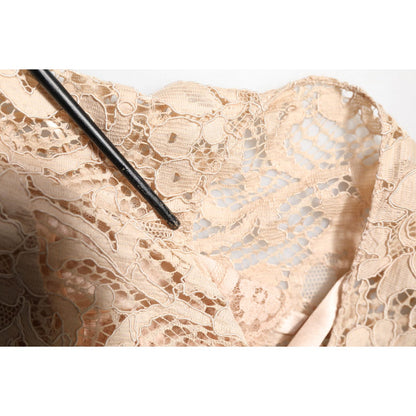 Dolce & Gabbana Beige Floral Lace Sleeveless Sheath Dress