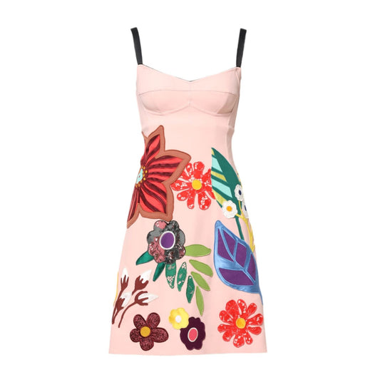 Dolce & Gabbana Pink Floral Print Spaghetti Strap Mini Dress