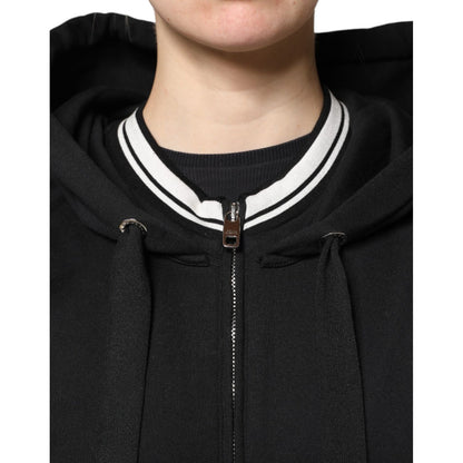 Dolce & Gabbana Black Cotton Hooded Full Zip Sweatshirt Sweater