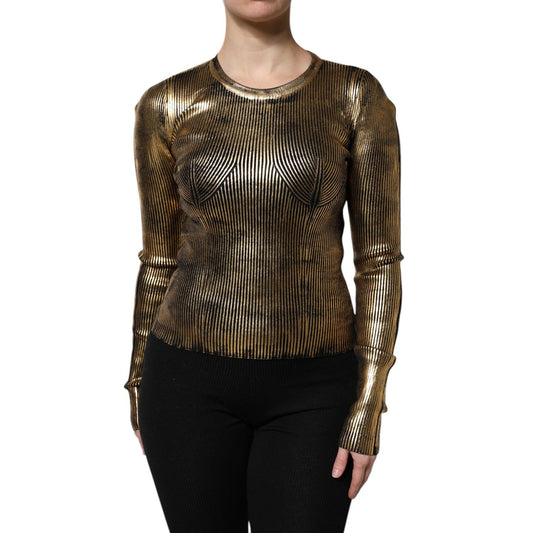 Dolce & Gabbana Gold Round Neck Long Sleeve Pullover Top THS90396-40