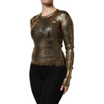 Dolce & Gabbana Gold Round Neck Long Sleeve Pullover Top THS90396-40