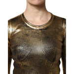 Dolce & Gabbana Gold Round Neck Long Sleeve Pullover Top THS90396-40