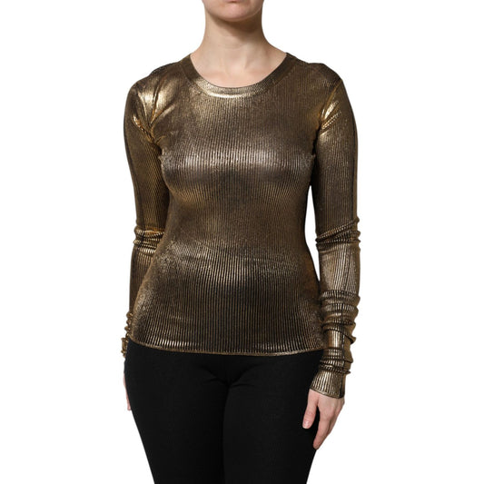 Dolce & Gabbana Gold Round Neck Long Sleeve Pullover Top THS90397-40