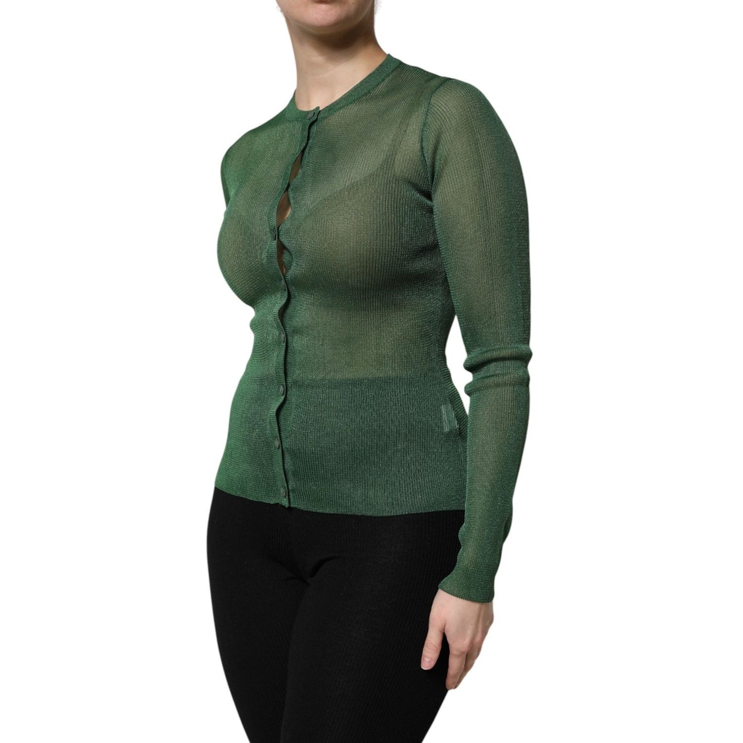 Dolce & Gabbana Green Polyester Long Sleeves Cardigan Sweater THS90399-40
