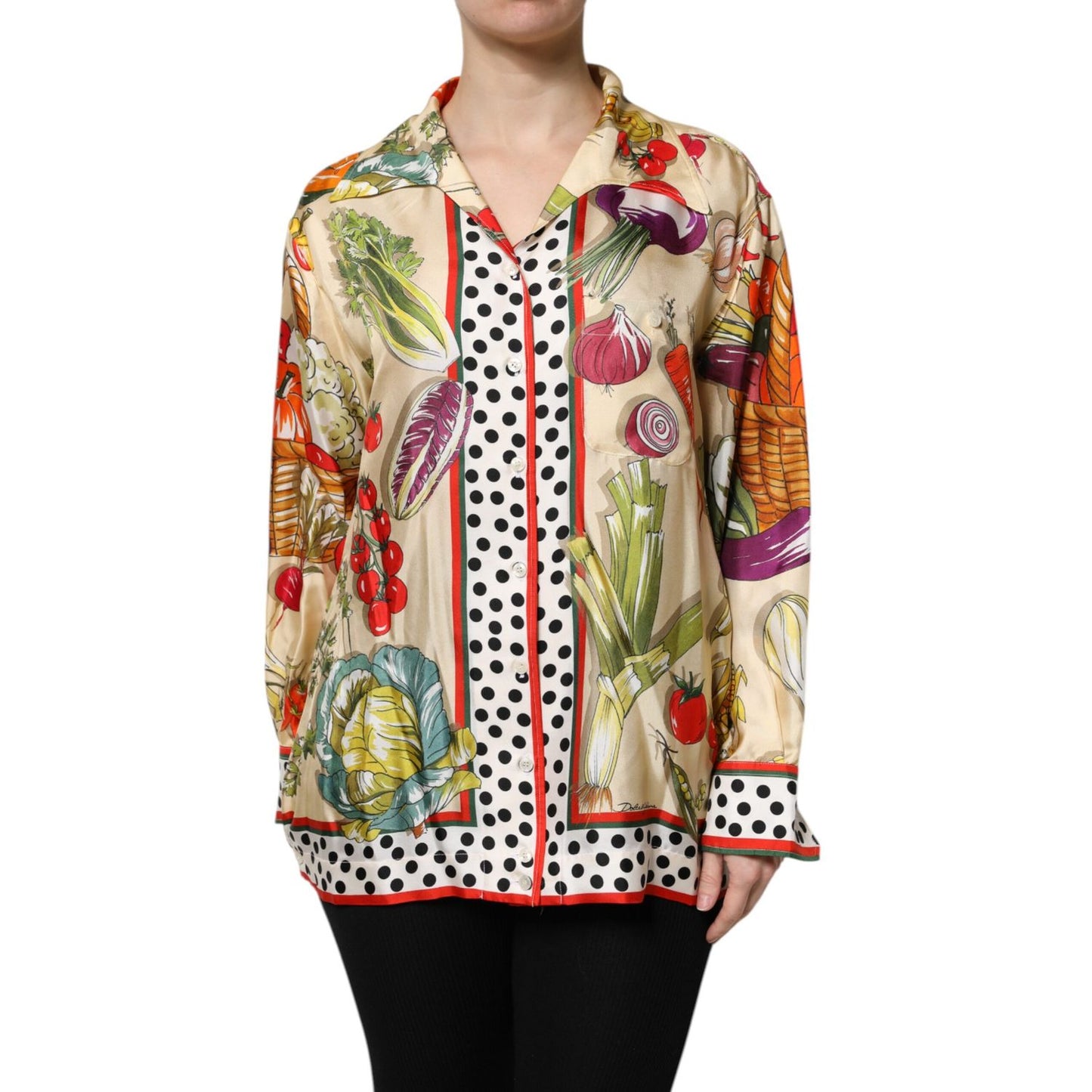Dolce & Gabbana Multicolor Vegetables Silk Long Sleeves Top