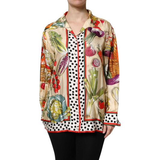 Dolce & Gabbana Multicolor Vegetables Silk Long Sleeves Top THS90402-38