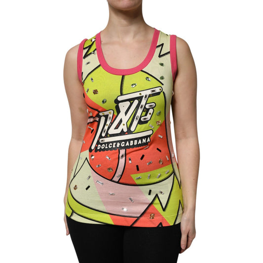 Dolce & Gabbana Multicolor Printed Crystal Embellishment Top