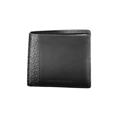 Tommy Hilfiger Black Leather Men Wallet with logo, stylish and functional, featuring premium leather and multiple compartments for organization.