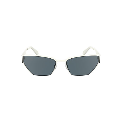 Calvin Klein White Metal Women Sunglass with sleek cat-eye design and smoke lenses, offering modern sophistication and style.