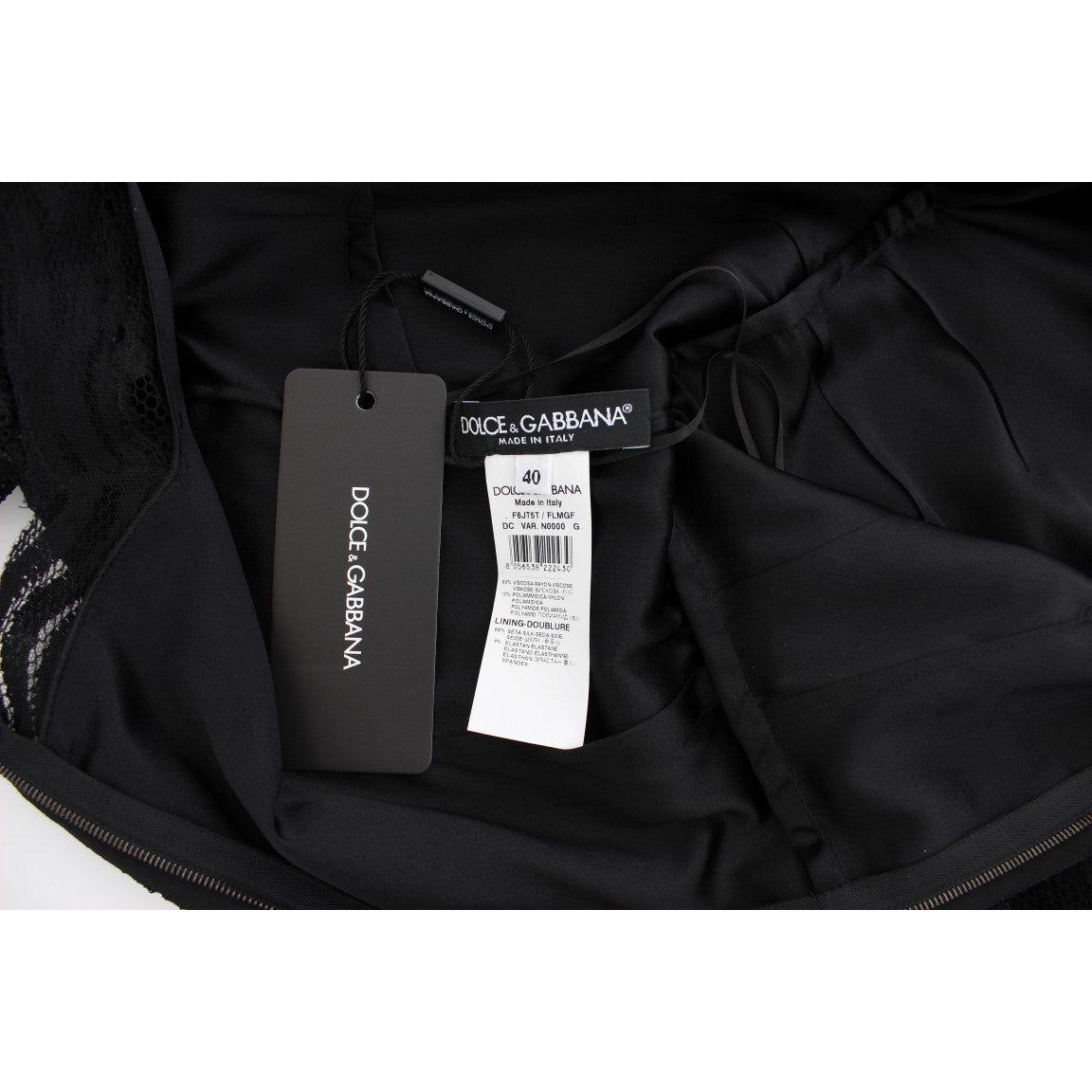 优雅黑色花朵蕾丝长裙