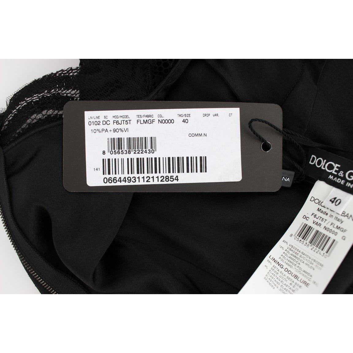 优雅黑色花朵蕾丝长裙