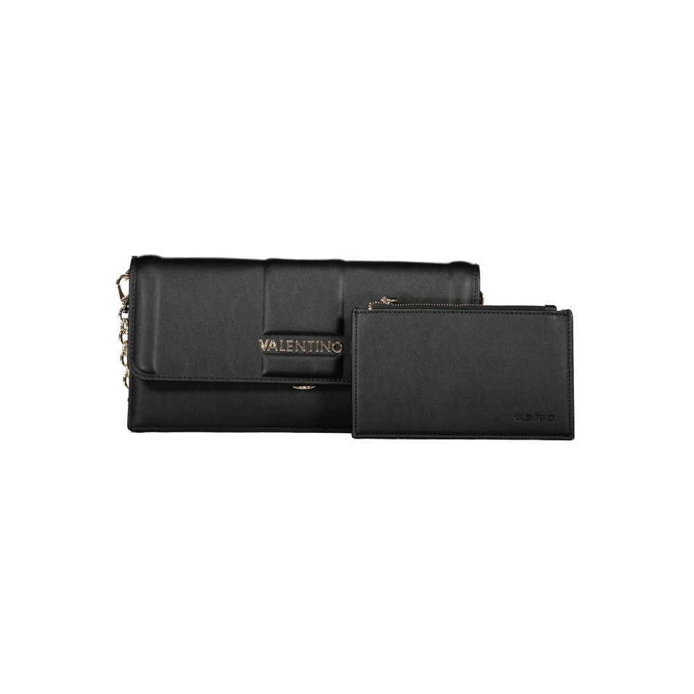 Mario Valentino Black Polyethylene Women Handbag with detachable chain and zippered pouch, showcasing elegance and functionality.