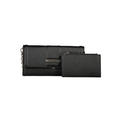 Mario Valentino Black Polyethylene Women Handbag with detachable chain and zippered pouch, showcasing elegance and functionality.