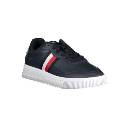 Tommy Hilfiger Blue Leather Men Sneaker with contrasting details and iconic logo, perfect for style and comfort.