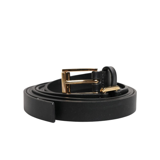 Dolce & Gabbana Black Double Strap Leather Gold Buckle Belt