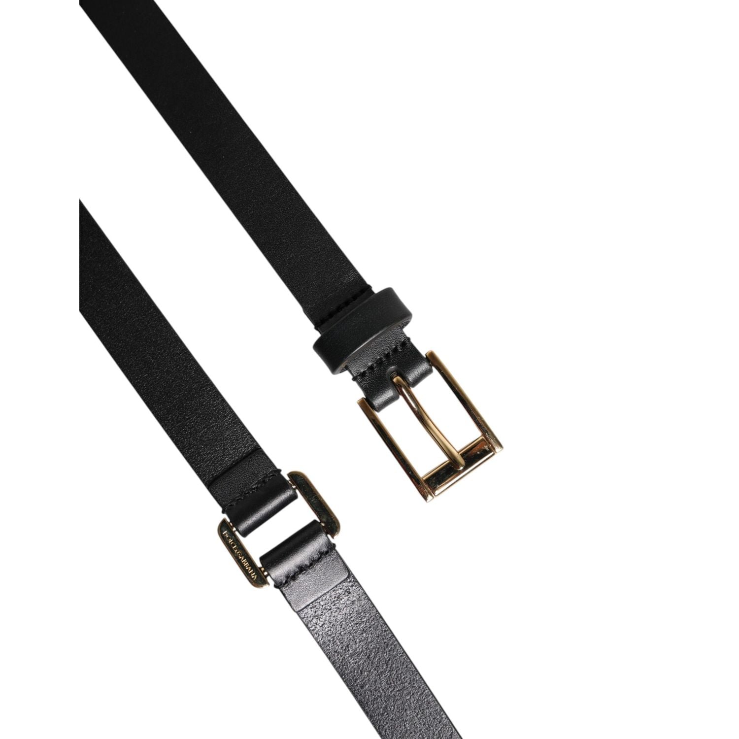 Dolce & Gabbana Black Double Strap Leather Gold Buckle Belt