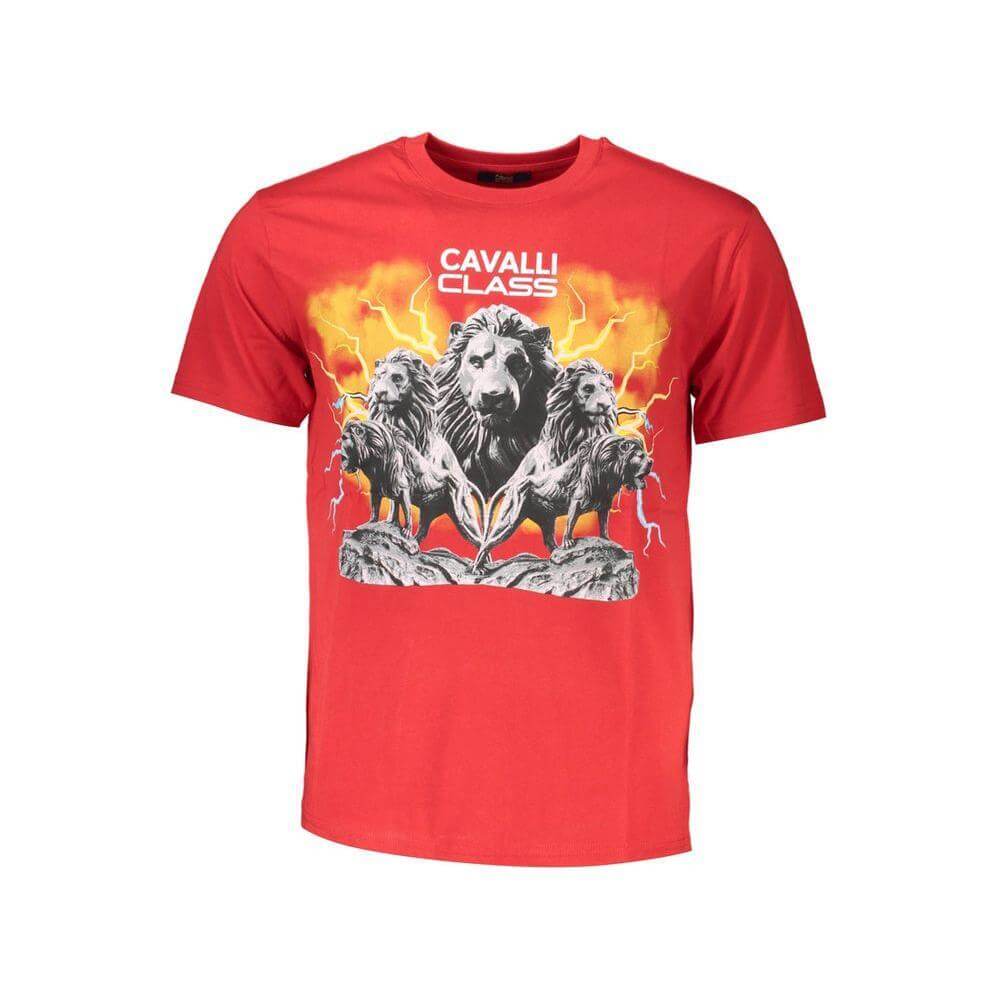 Cavalli Class Red Cotton Men T-Shirt CA-37252-M