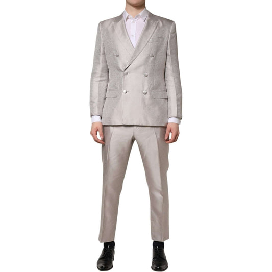 Dolce & Gabbana Light Gray Jacquard Silk Dotted 2 Piece Suit KOS2323-50