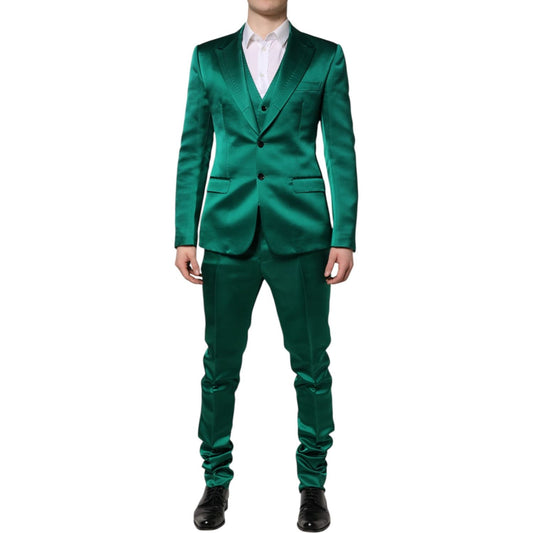 Dolce & Gabbana Green Silk 3 Piece Single Breasted Suit KOS2330-50