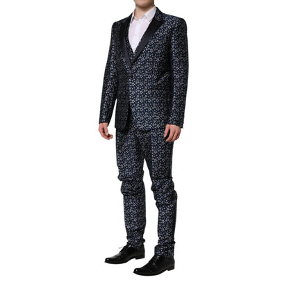 Dolce & Gabbana Blue MARTINI Star Jacquard 3 Piece Suit