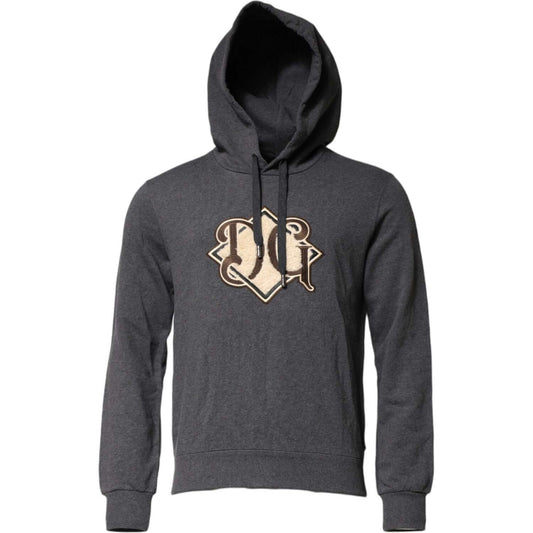 Dolce & Gabbana Gray Logo Patch Hooded Sweatshirt Sweater TSH90593-46
