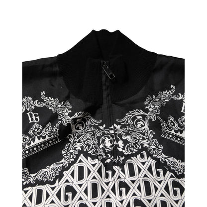 Dolce & Gabbana Black White Bandana Print Full Zip Sweater