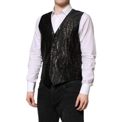 Dolce & Gabbana Black Lurex Dress Formal Men Waistcoat Vest