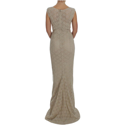 Dolce & Gabbana Beige Ricamo Cutout Cotton Sheath Dress Dresses