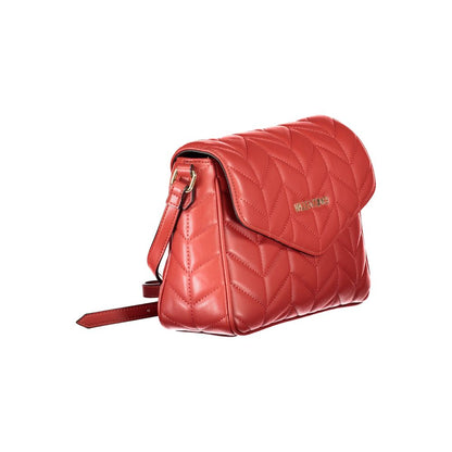Mario Valentino Red Polyethylene Handbag with adjustable shoulder strap, zip closure, logo, and recycled material.