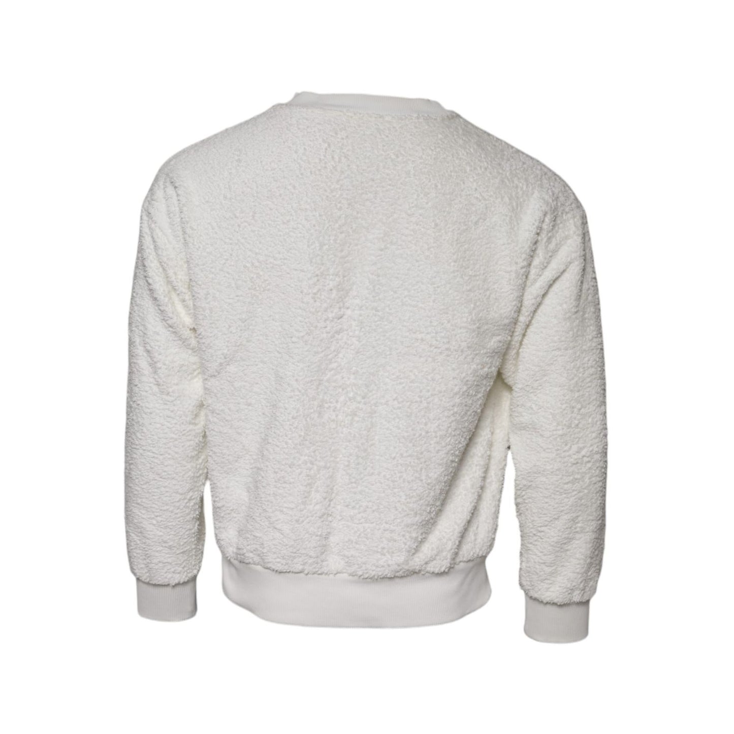 Dolce & Gabbana White Cotton Fleece Crew Neck Sweater