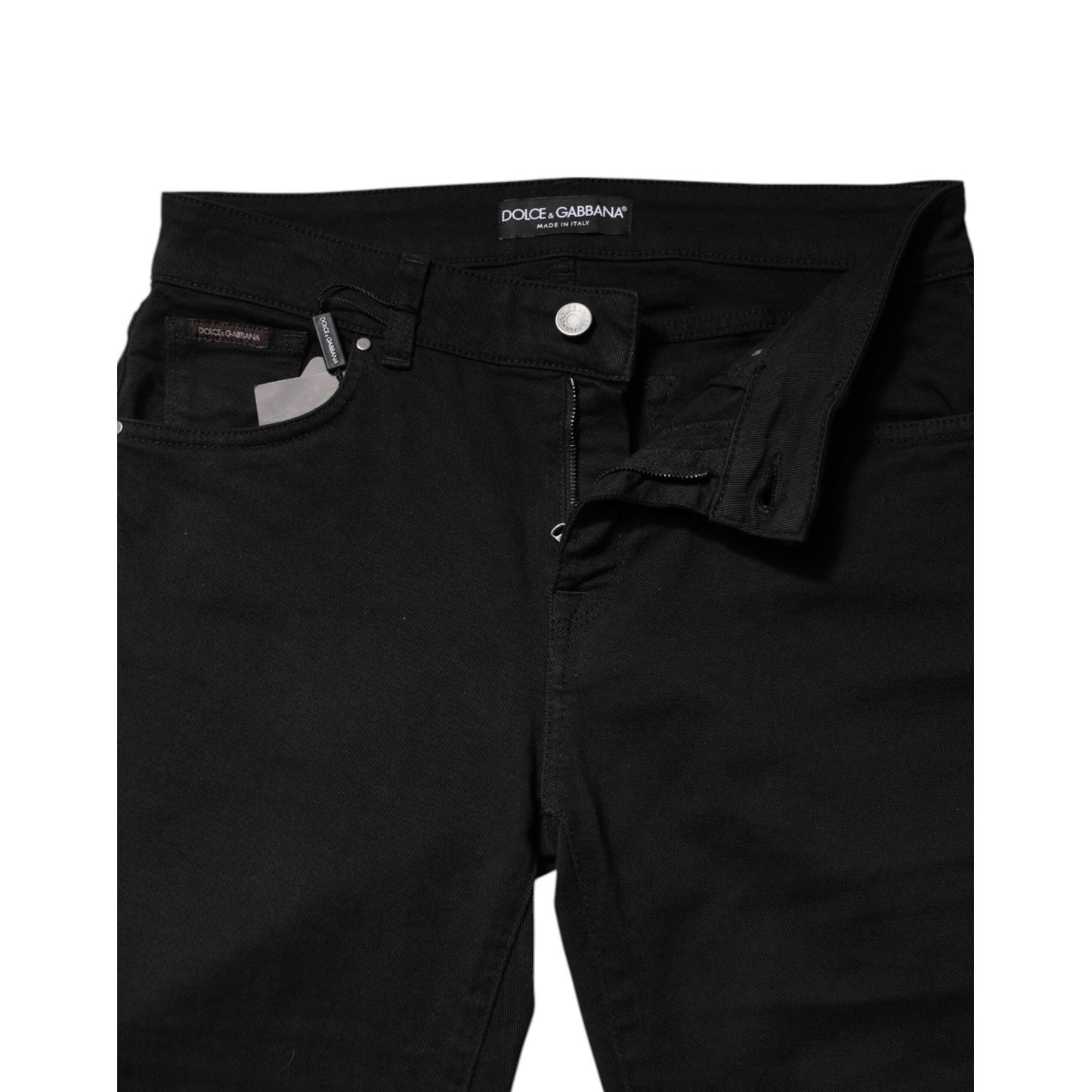 Dolce & Gabbana Black Cotton Logo Mid Waist Skinny Denim Jeans