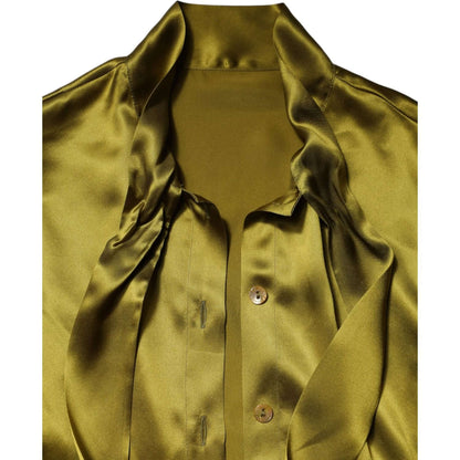 Dolce & Gabbana Green Ascot Collar Long Sleeves Blouse Top