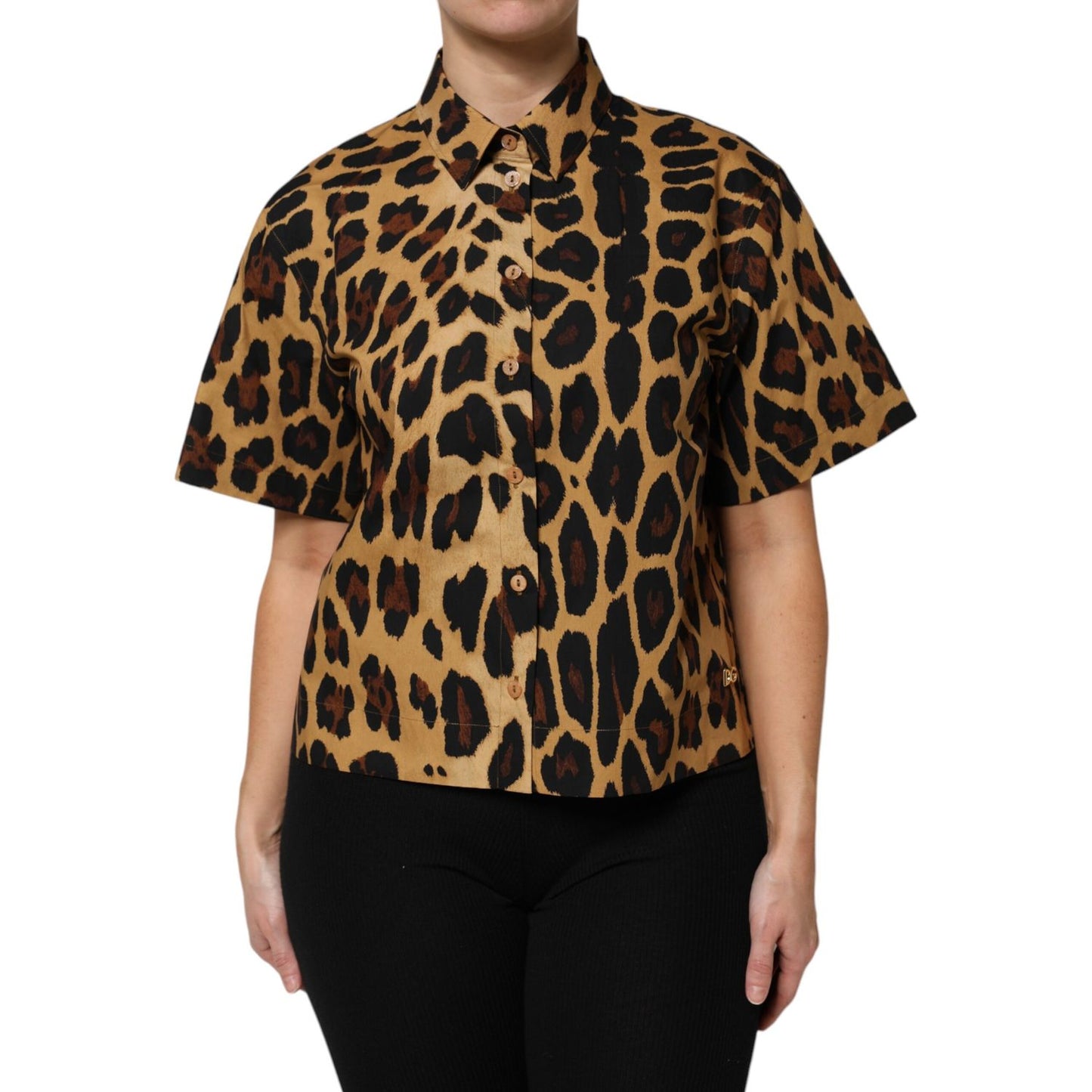 Dolce & Gabbana Brown Leopard Short Sleeve Collared Polo Top