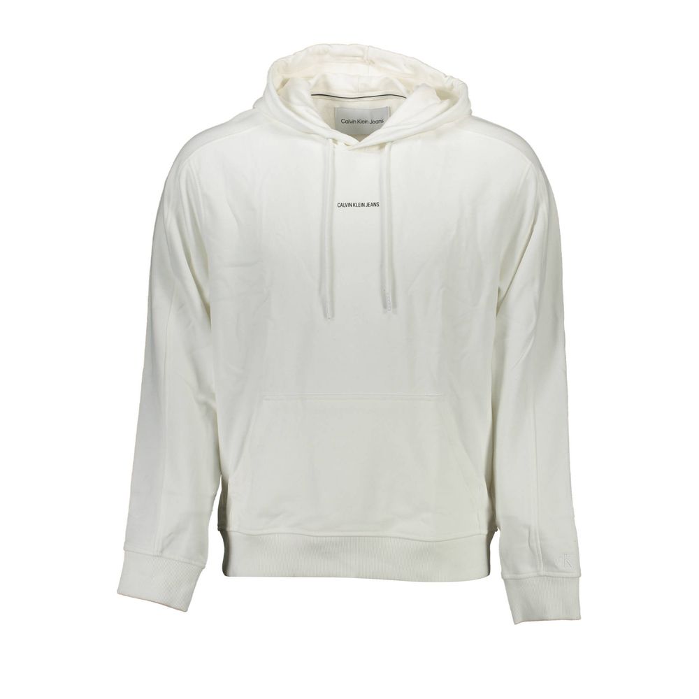 Calvin Klein White Cotton Men Sweater, long sleeve hooded sweatshirt with central pocket, designed for casual luxury style.