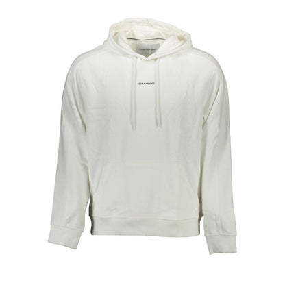 Calvin Klein White Cotton Men Sweater, long sleeve hooded sweatshirt with central pocket, designed for casual luxury style.