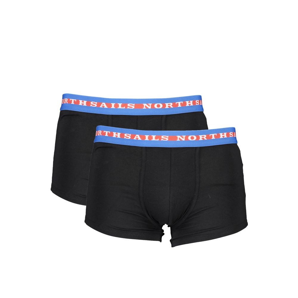North Sails Black Cotton Men Boxer Pair with logo waistband, ensuring comfort and style for the modern man.