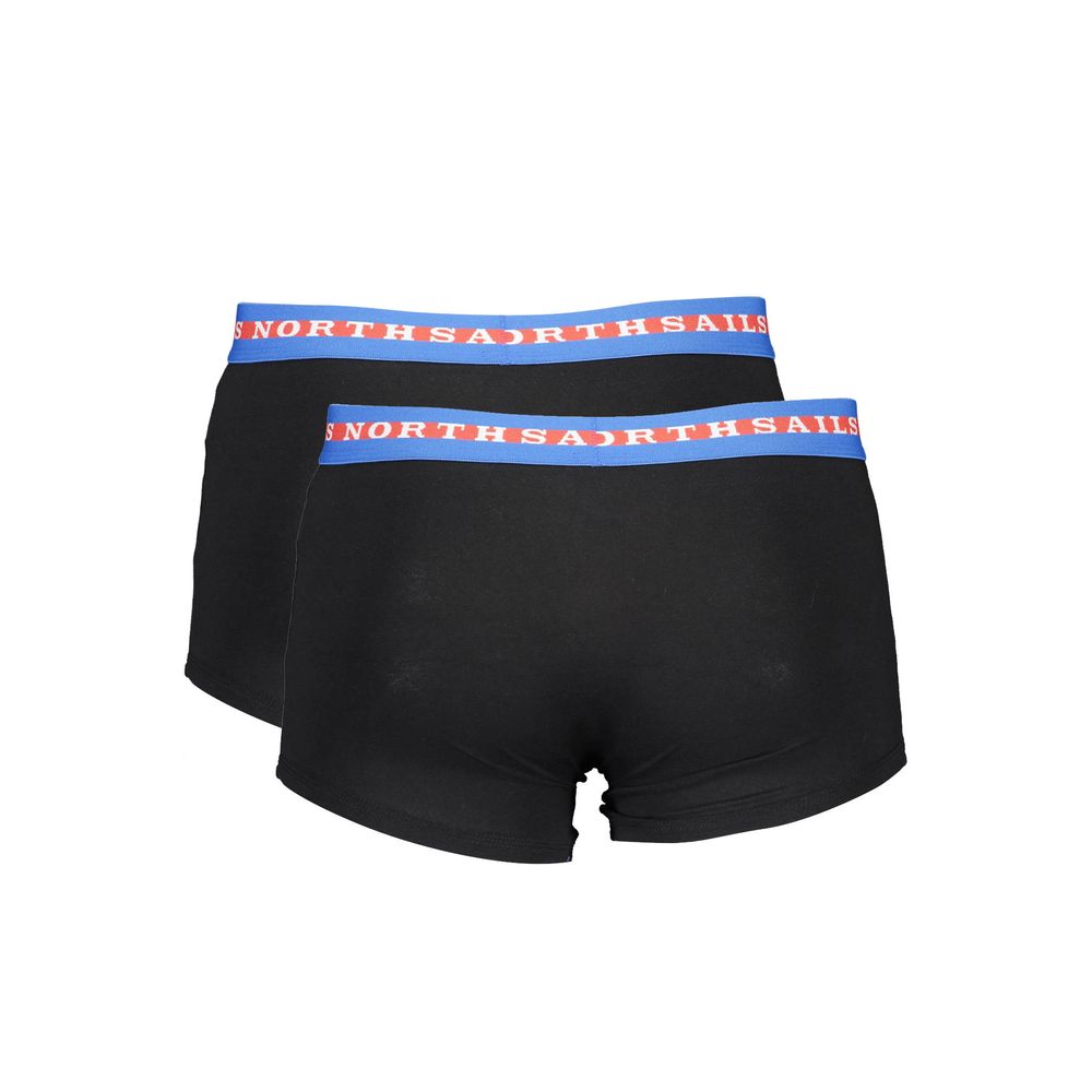 North Sails Black Cotton Men Boxer Pair with bi-color waistband