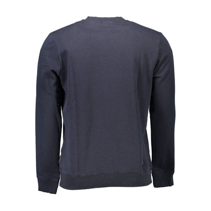 Napapijri Blue Cotton Men Sweater with long sleeves and iconic embroidery, back view for fashion-forward style.