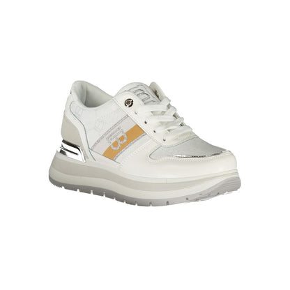 Laura Biagiotti White Polyester Women Sneaker with embroidered logo and contrasting details, featuring a removable footbed for comfort.