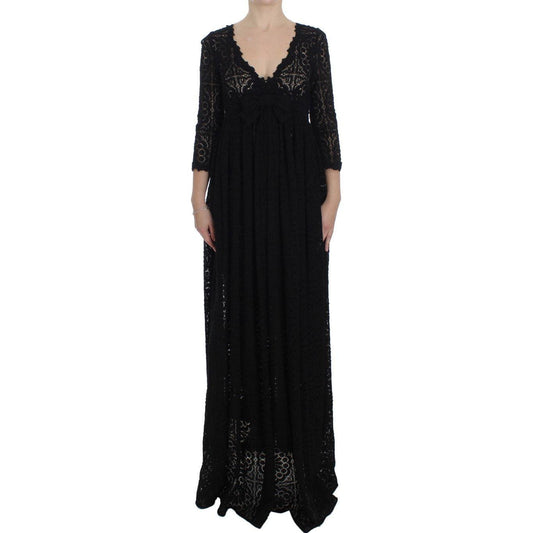 Dolce & Gabbana Black Ricamo Knitted Full Length Maxi Dress NOC10128-1