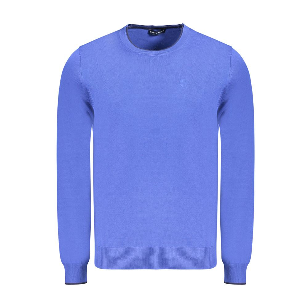 North Sails Blue Cotton Men Sweater with crew neck and logo embroidery, ideal for stylish comfort and durability.
